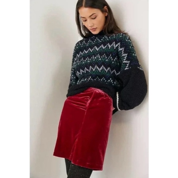 By Anthropologie Pink Ruched Montie Velvet Mini Skirt 6P - Picture 1 of 12